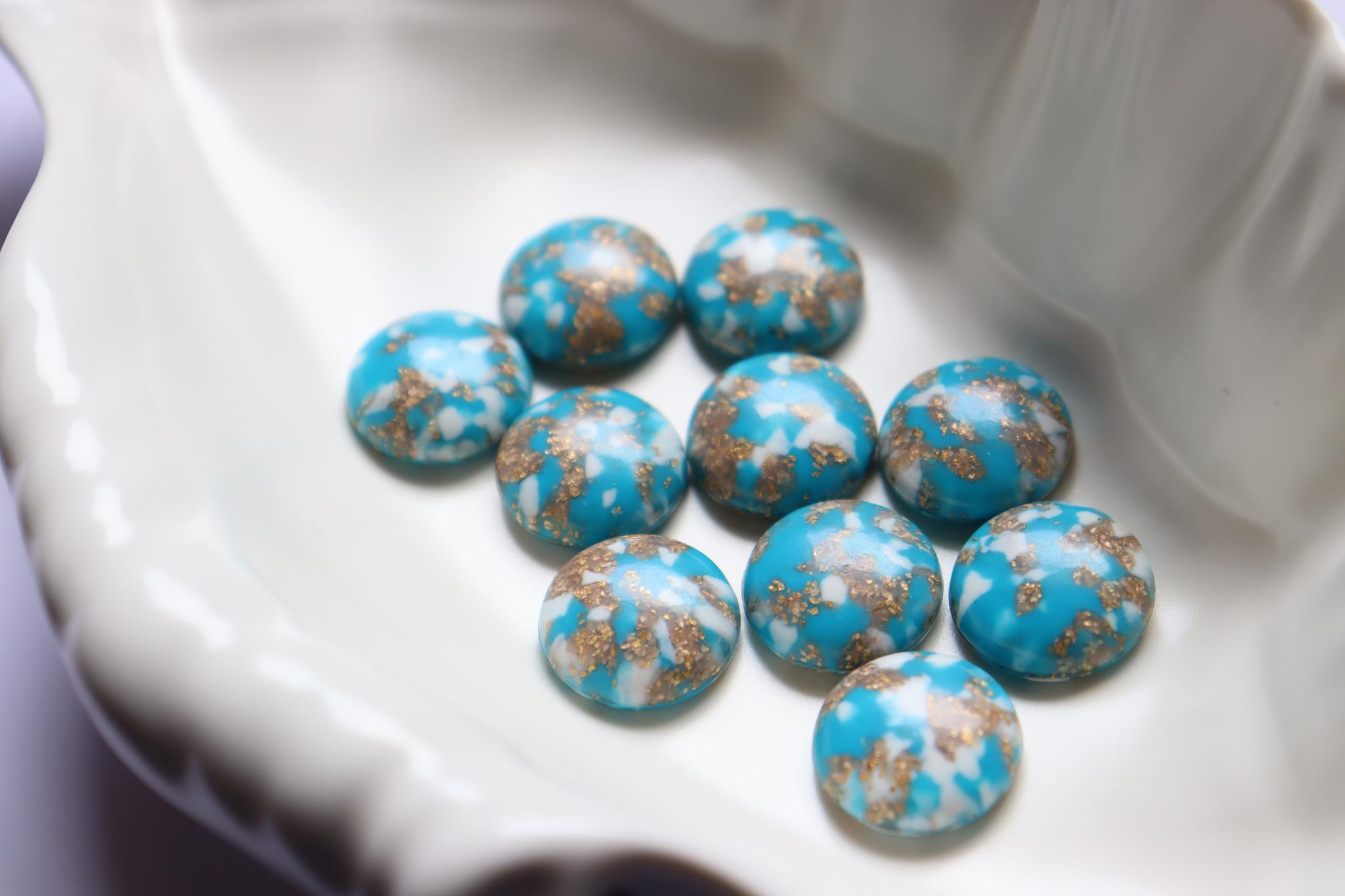 【fromUSA】ターコイズホワイトラメカボション　貼り付けパーツ　ハンドメイド素材　アクセサリーパーツ