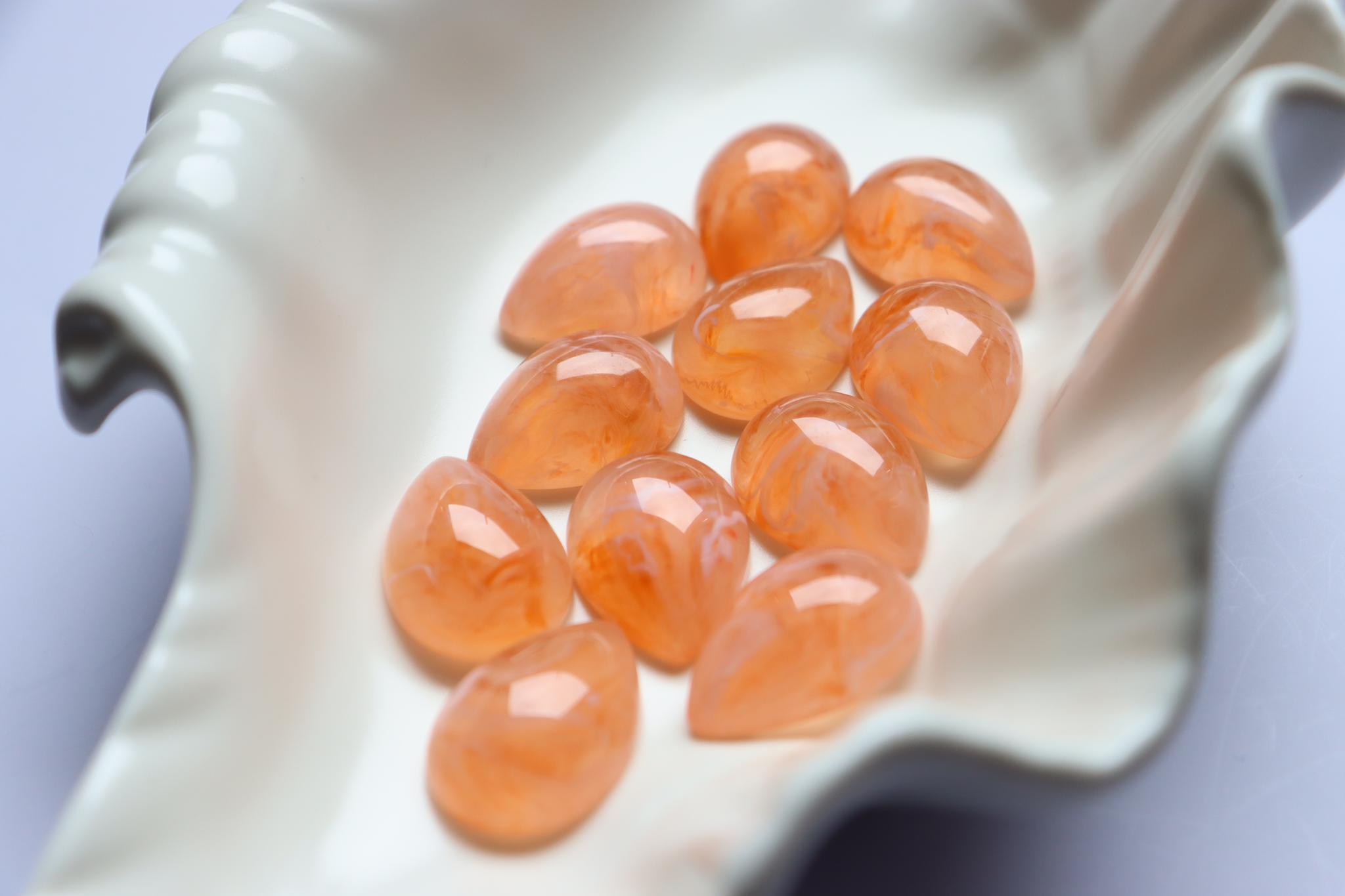 【fromUSA】ピーチピンクマーブルドロップカボション　しずく型　貼り付けパーツ　ハンドメイド素材　アクセサリーパーツ