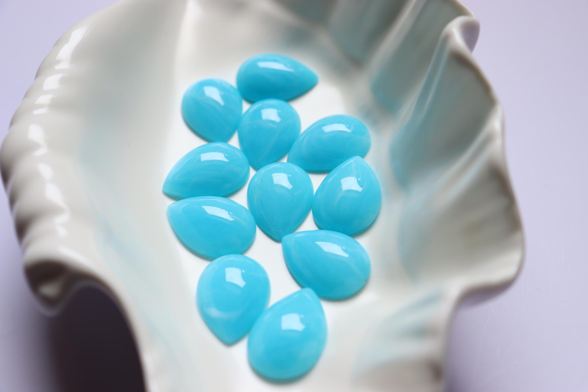 【fromUSA】ターコイズマーブルドロップカボション　しずく型　貼り付けパーツ　ハンドメイド素材　アクセサリーパーツ