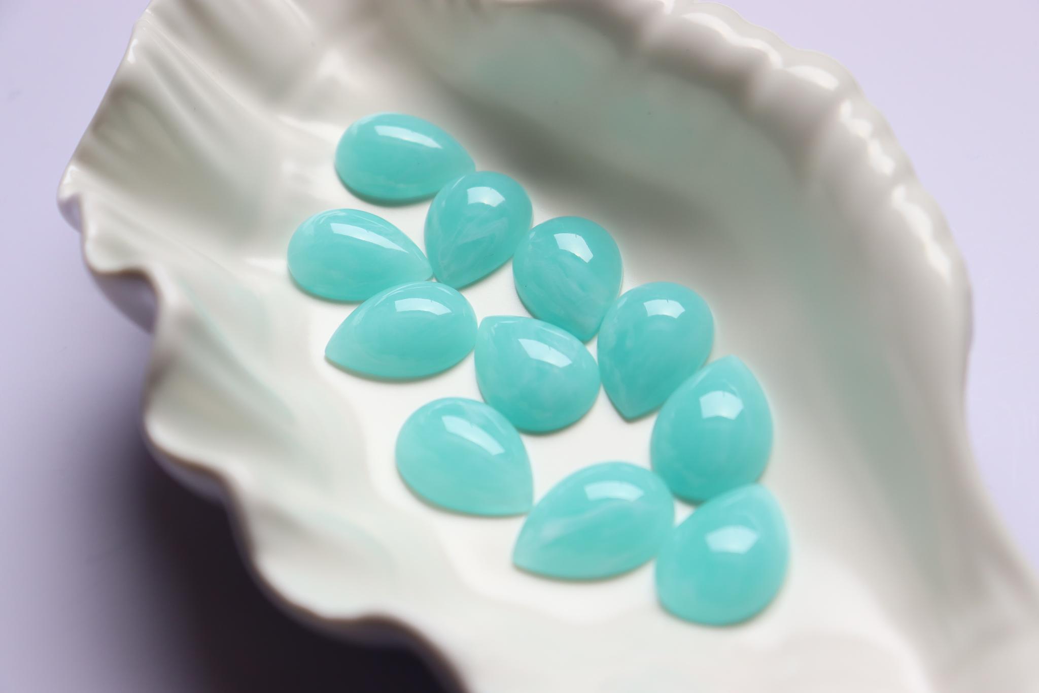 【fromUSA】アクアグリーンマーブルドロップカボション　しずく型　貼り付けパーツ
